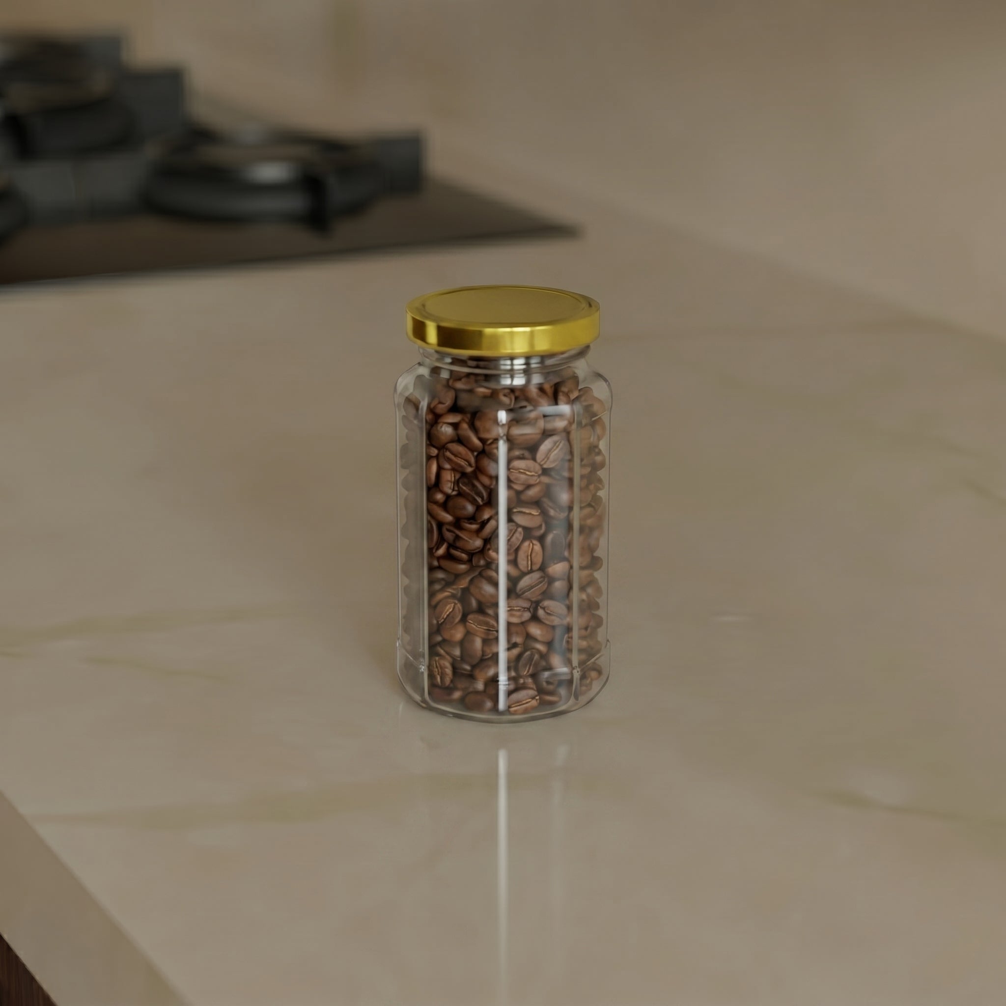 450 ML Hexagonal Glass Jars with Black & Gold Cap
