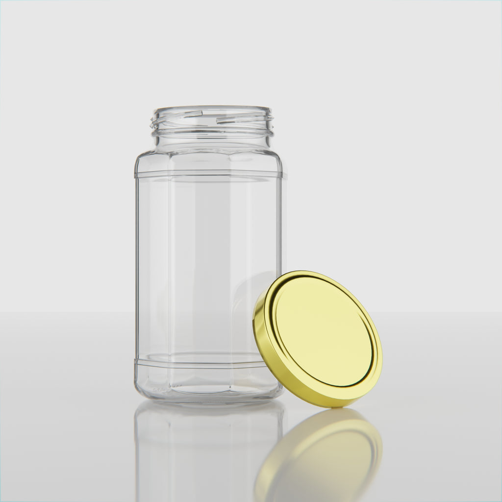 450 ML Hexagonal Glass Jars with Black & Gold Cap