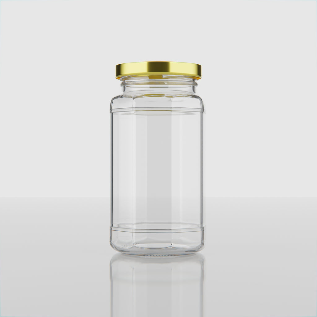 450 ML Hexagonal Glass Jars with Black & Gold Cap