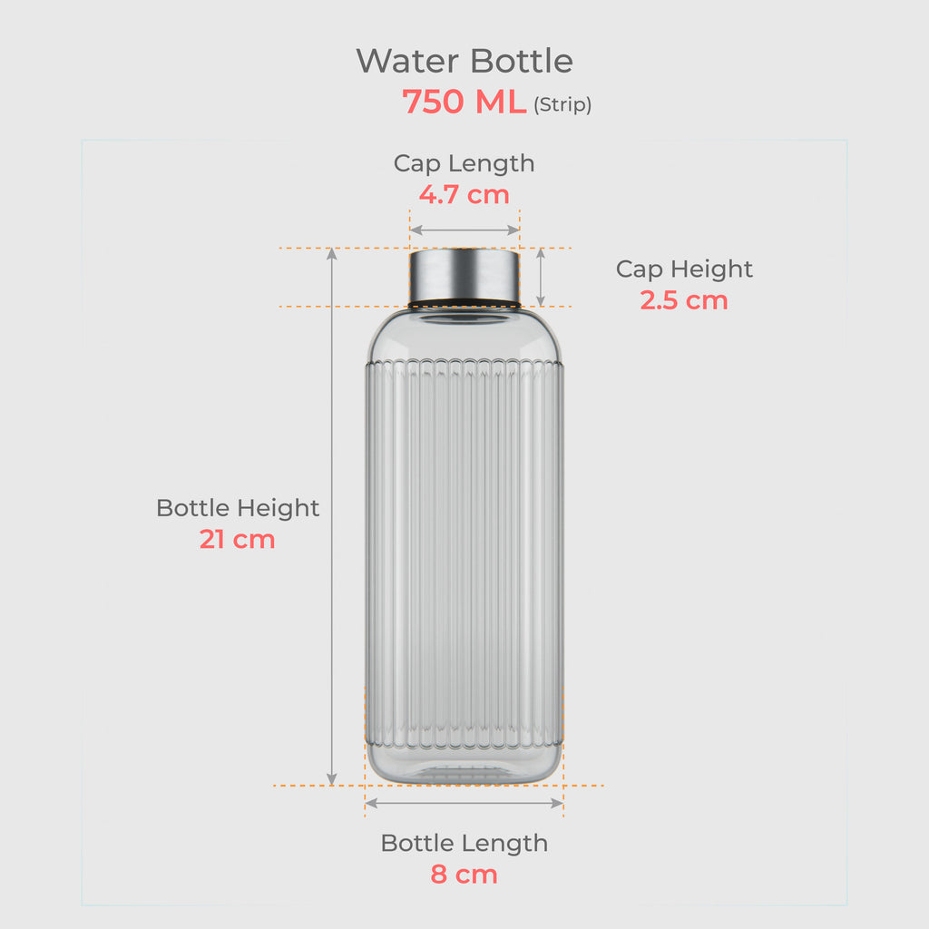 750 ML Strip Design Glass Water Bottle with Steel Cap