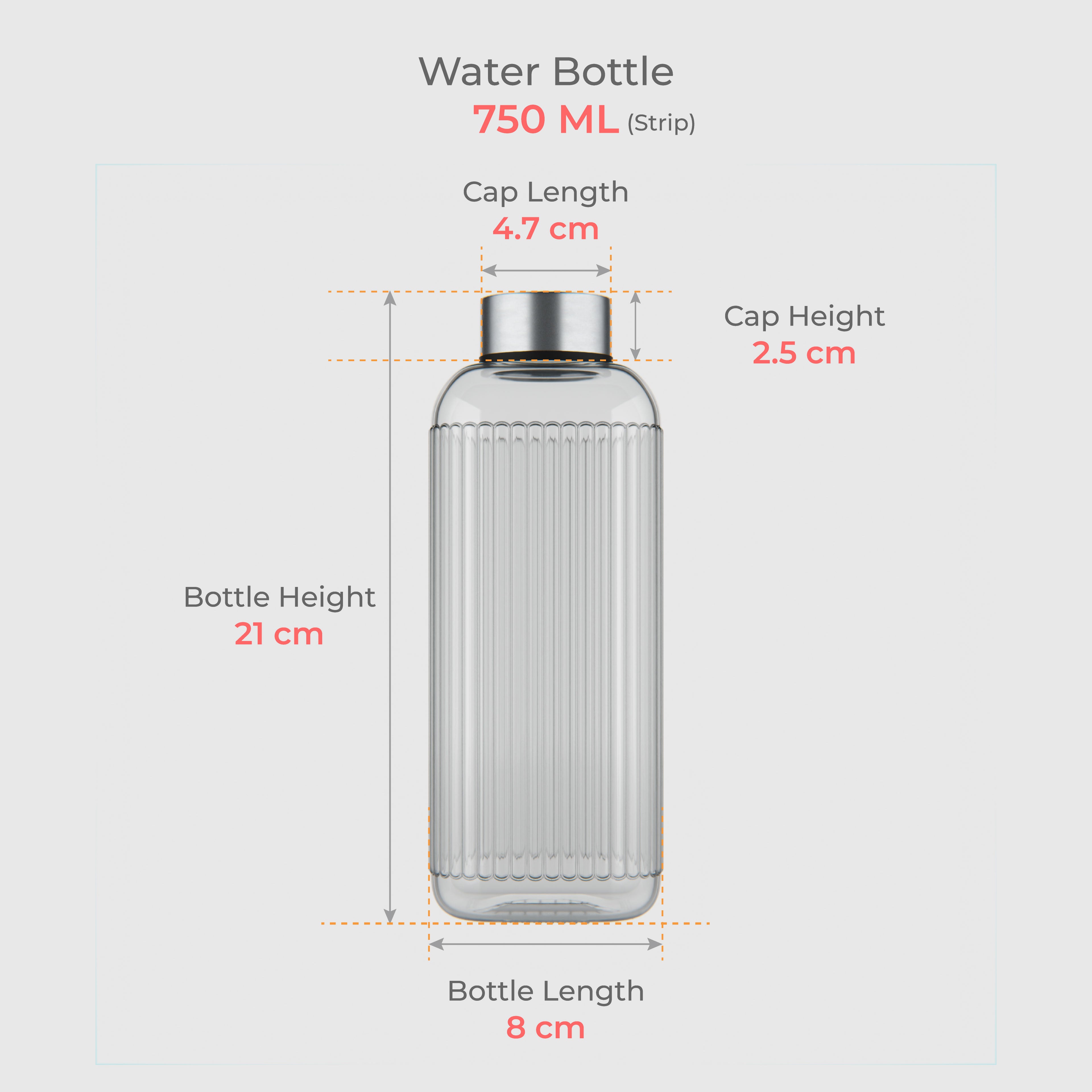 750 ML Strip Design Glass Water Bottle with Steel Cap