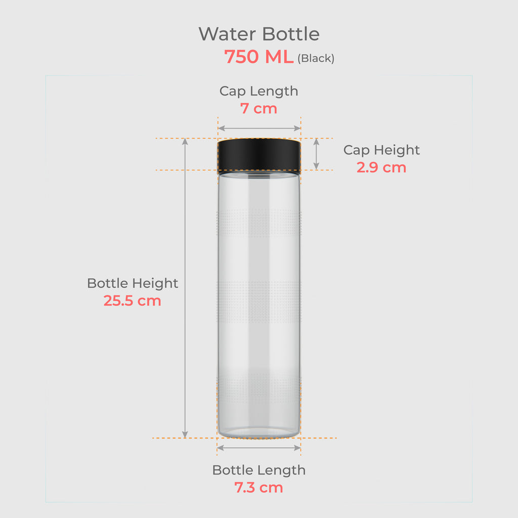 750 ML Glass Water Bottle with Steel & Black Cap
