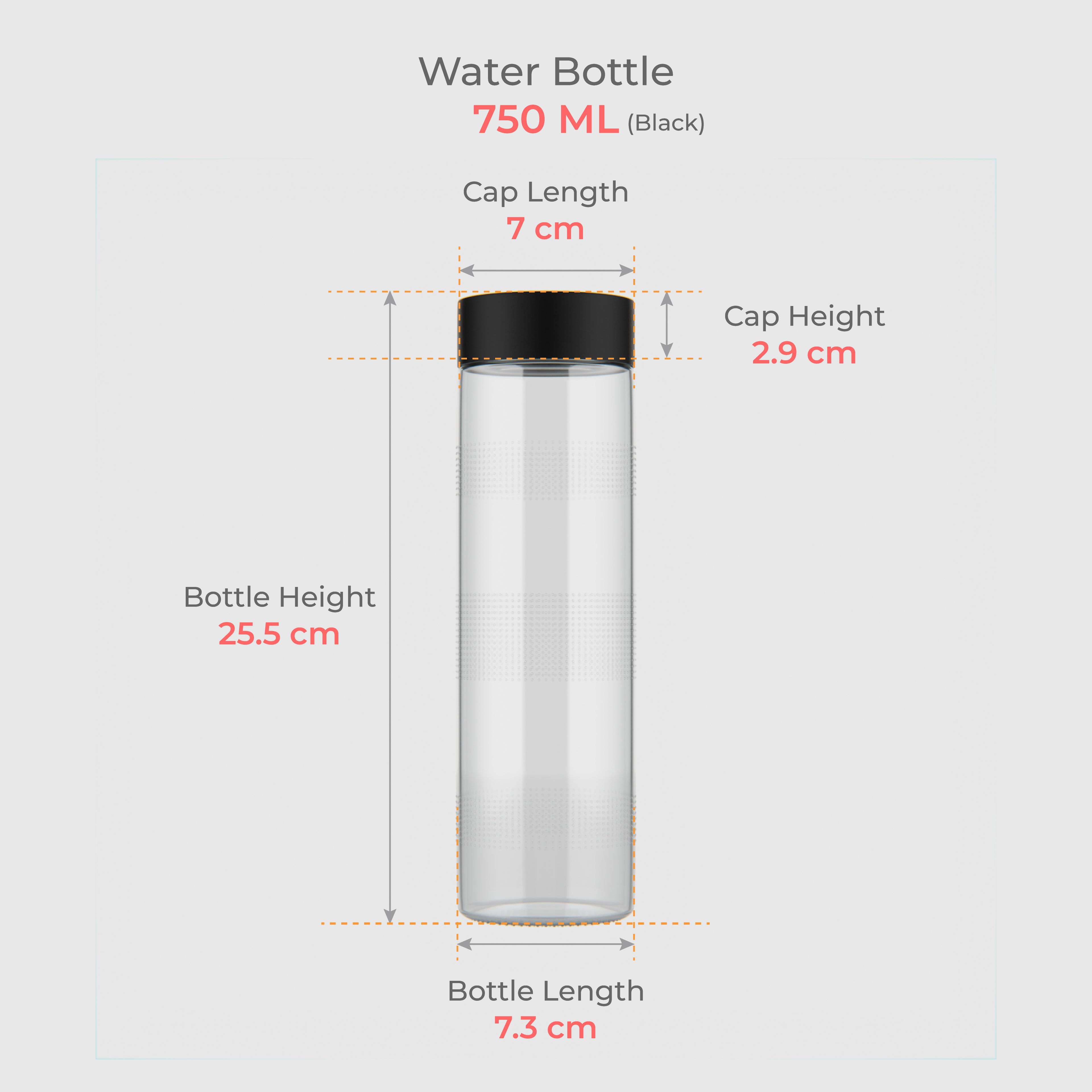 750 ML Glass Water Bottle with Steel & Black Cap