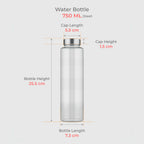 750 ML Glass Water Bottle with Steel & Black Cap
