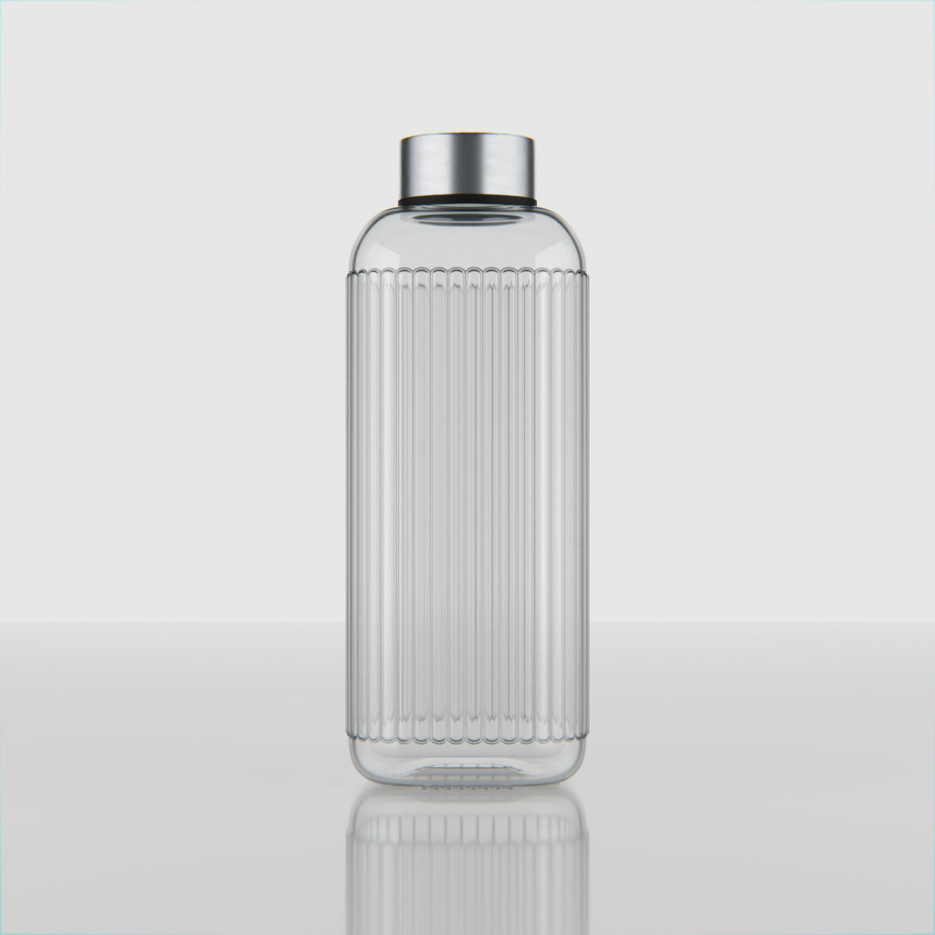 750 ML Strip Design Glass Water Bottle with Steel Cap