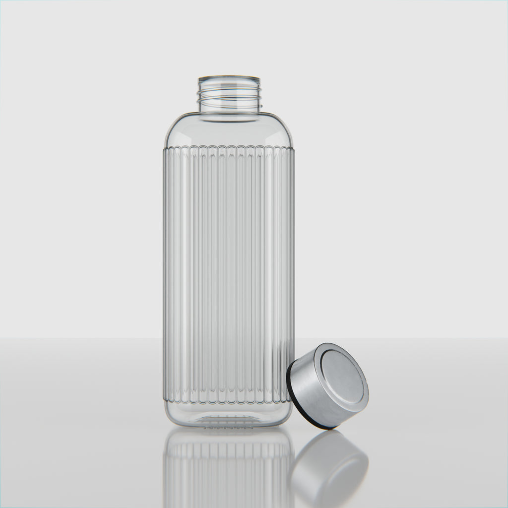 750 ML Strip Design Glass Water Bottle with Steel Cap