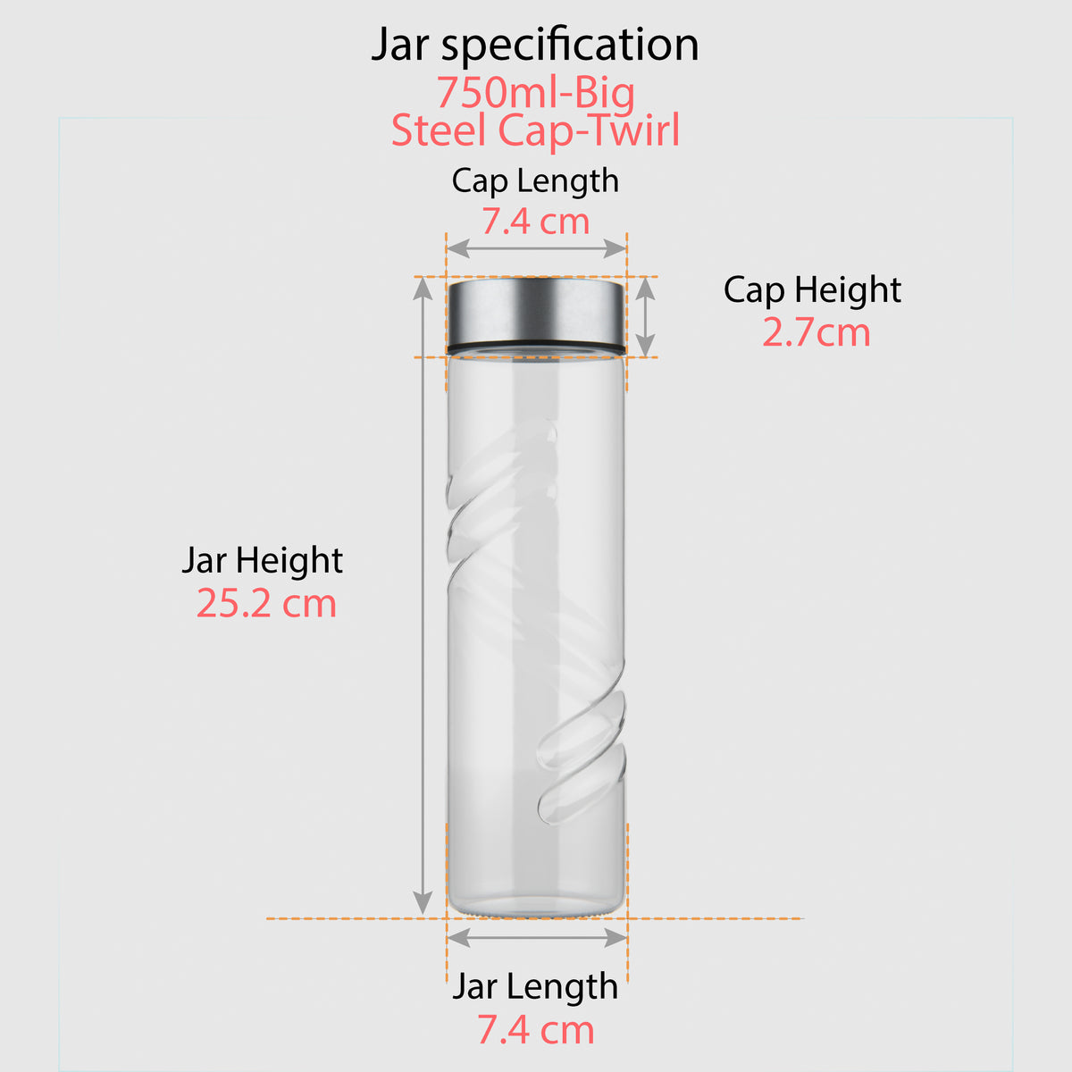 750 ML Twirl Glass Water Bottle with Steel & Black Cap
