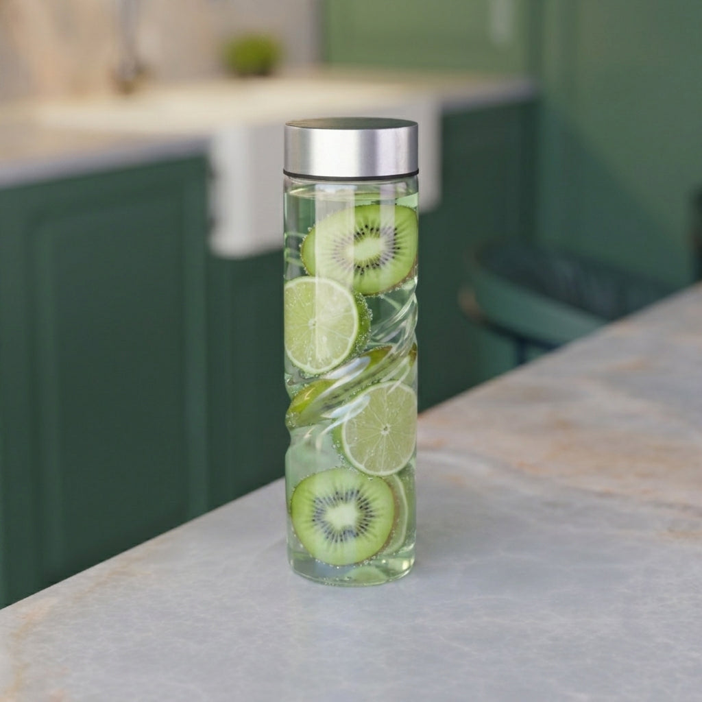 750 ML Twirl Glass Water Bottle with Steel & Black Cap