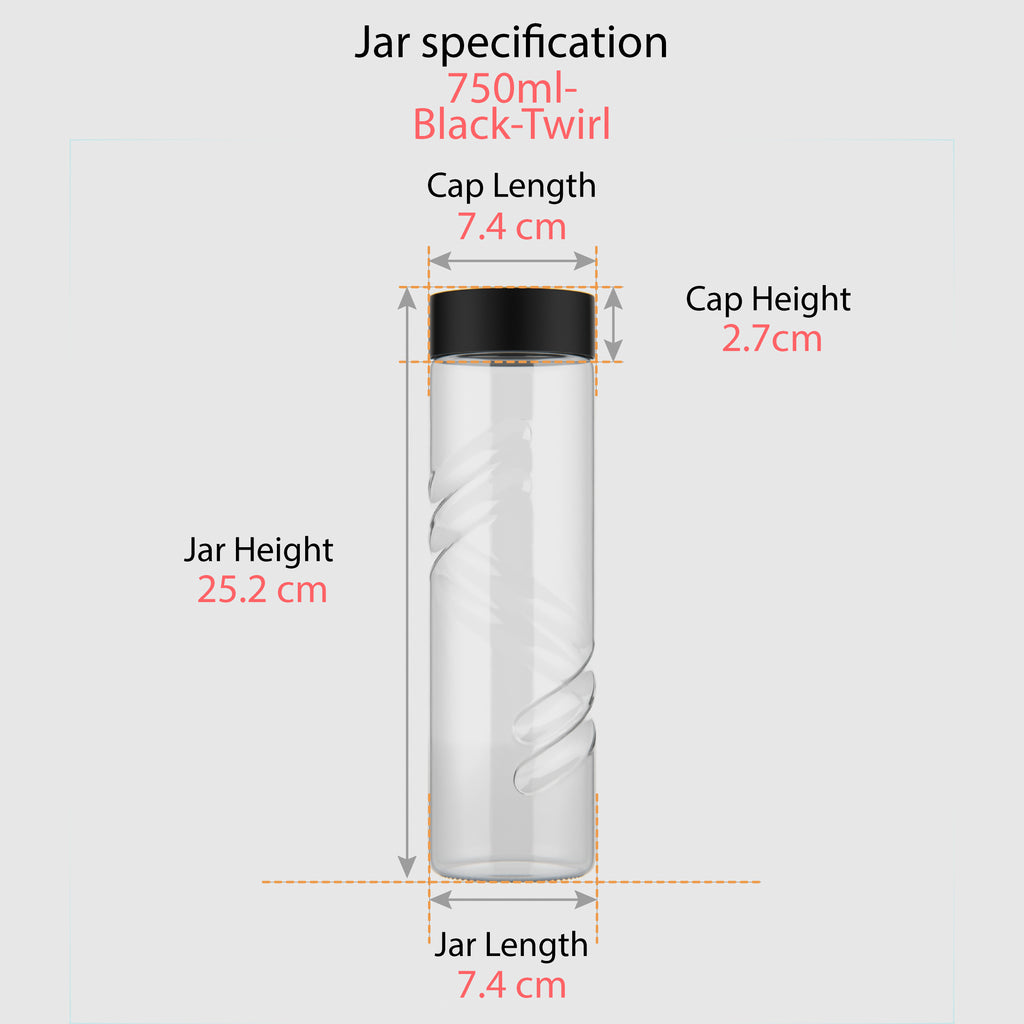 750 ML Twirl Glass Water Bottle with Steel & Black Cap