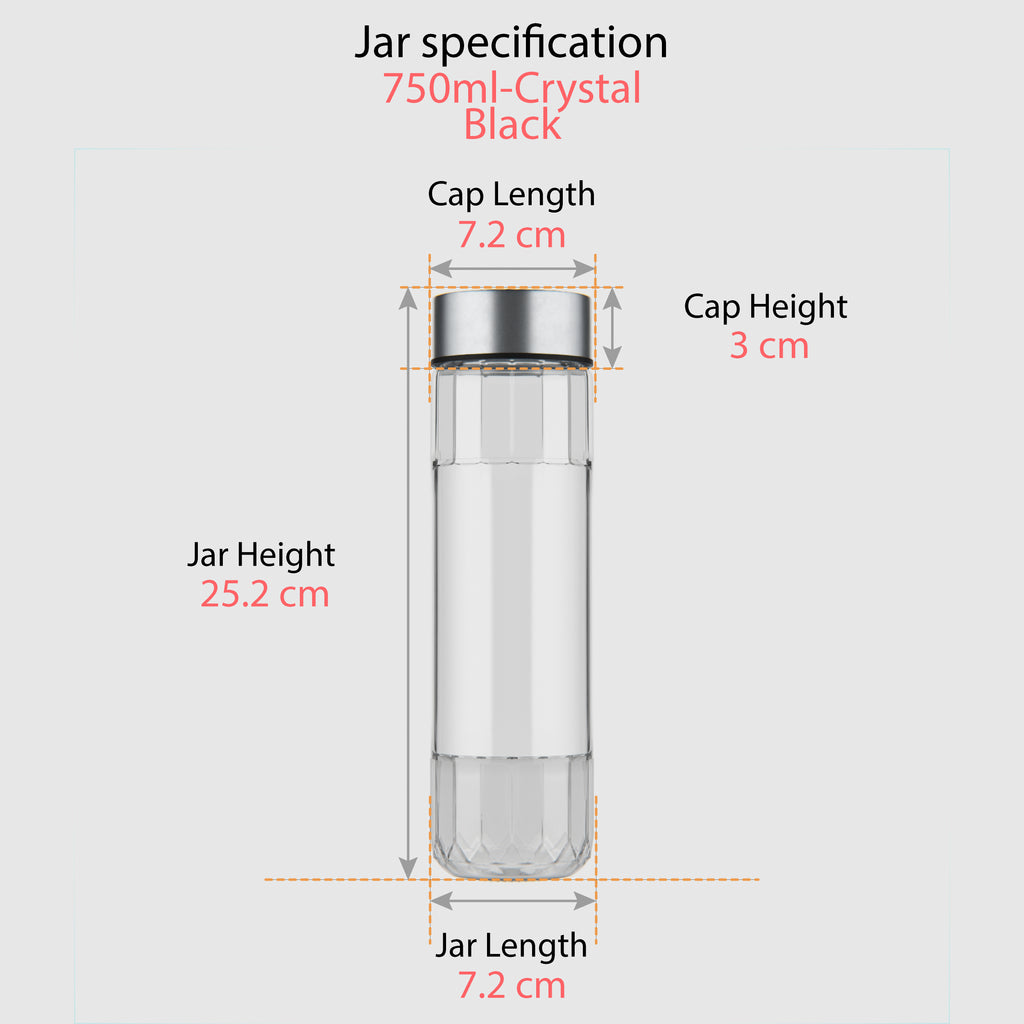 750 ML Crystal Glass Water Bottle with Steel & Black Cap