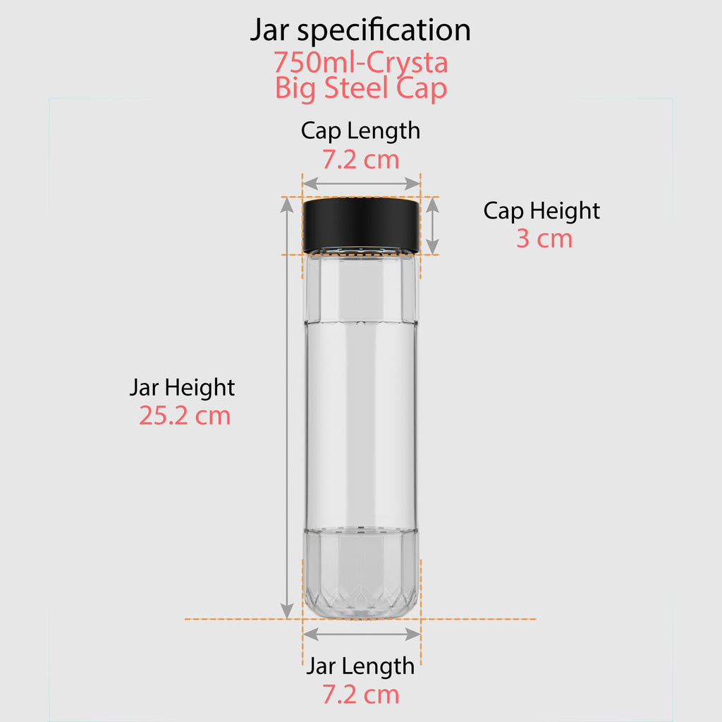 750 ML Crystal Glass Water Bottle with Steel & Black Cap