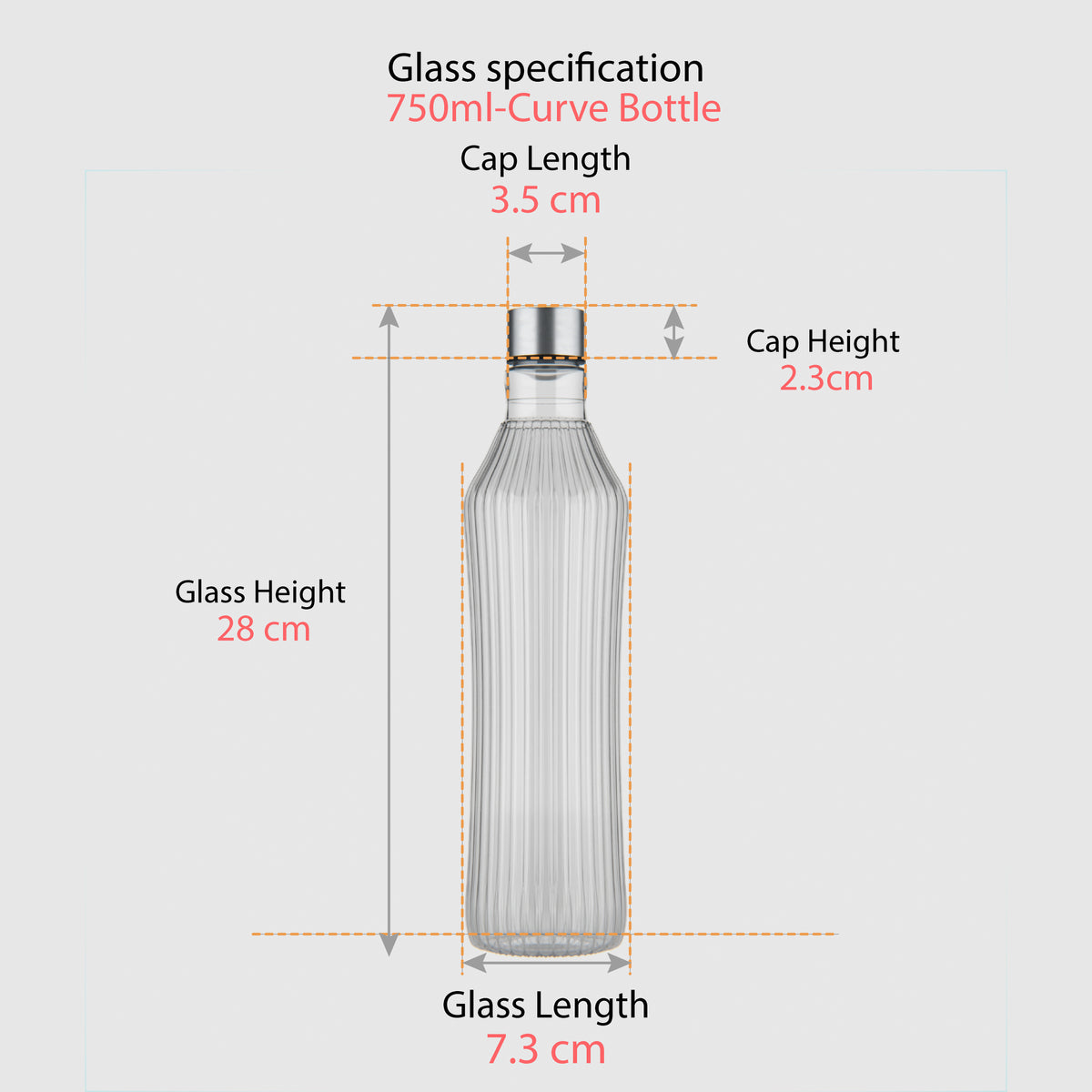 750 ML Curved Glass Water Bottle with Stainless Steel Cap