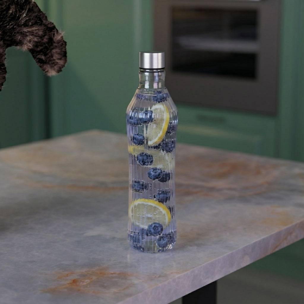 750 ML Curved Glass Water Bottle with Stainless Steel Cap