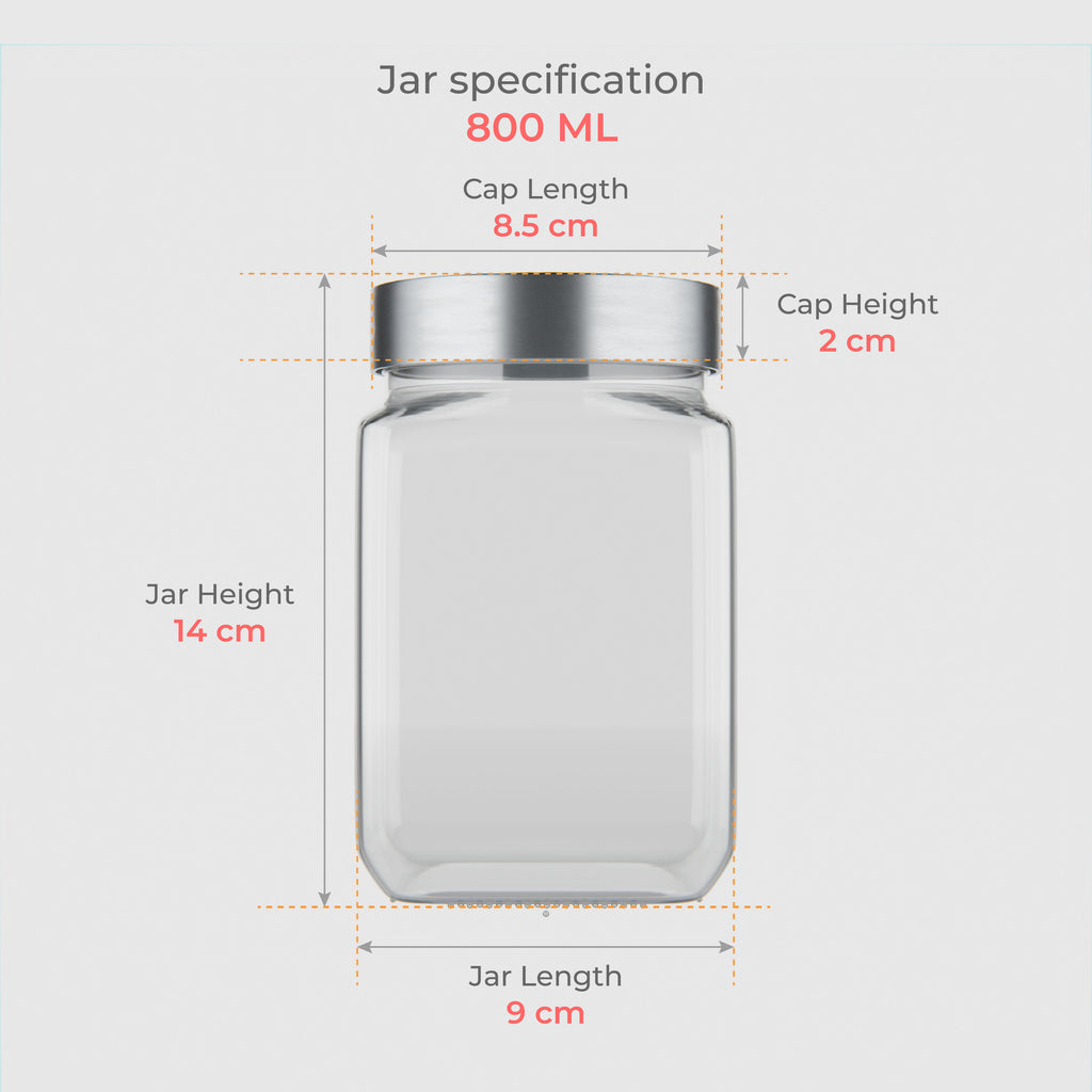 800 ML Cubical Glass Storage Jars