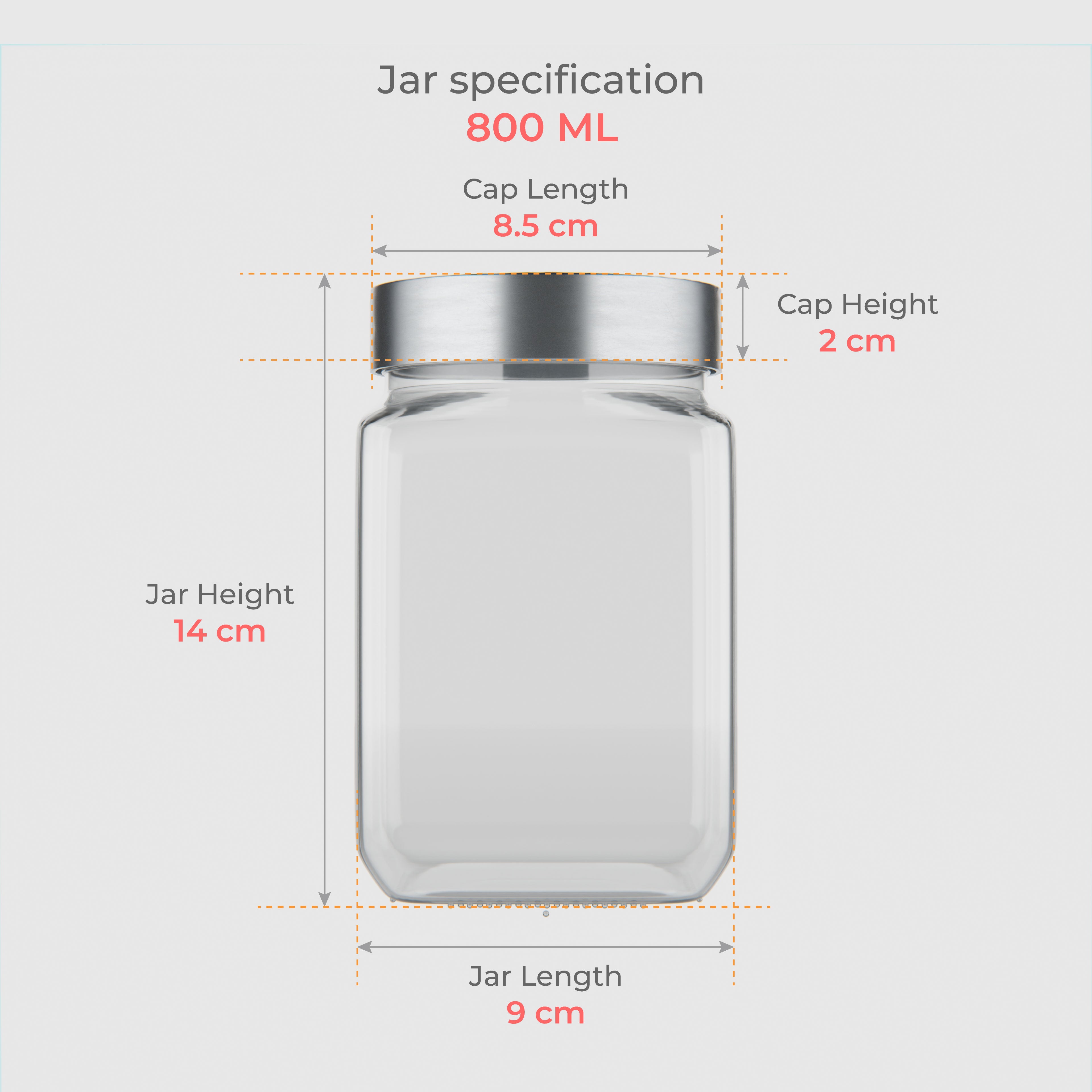 800 ML Cubical Glass Storage Jars