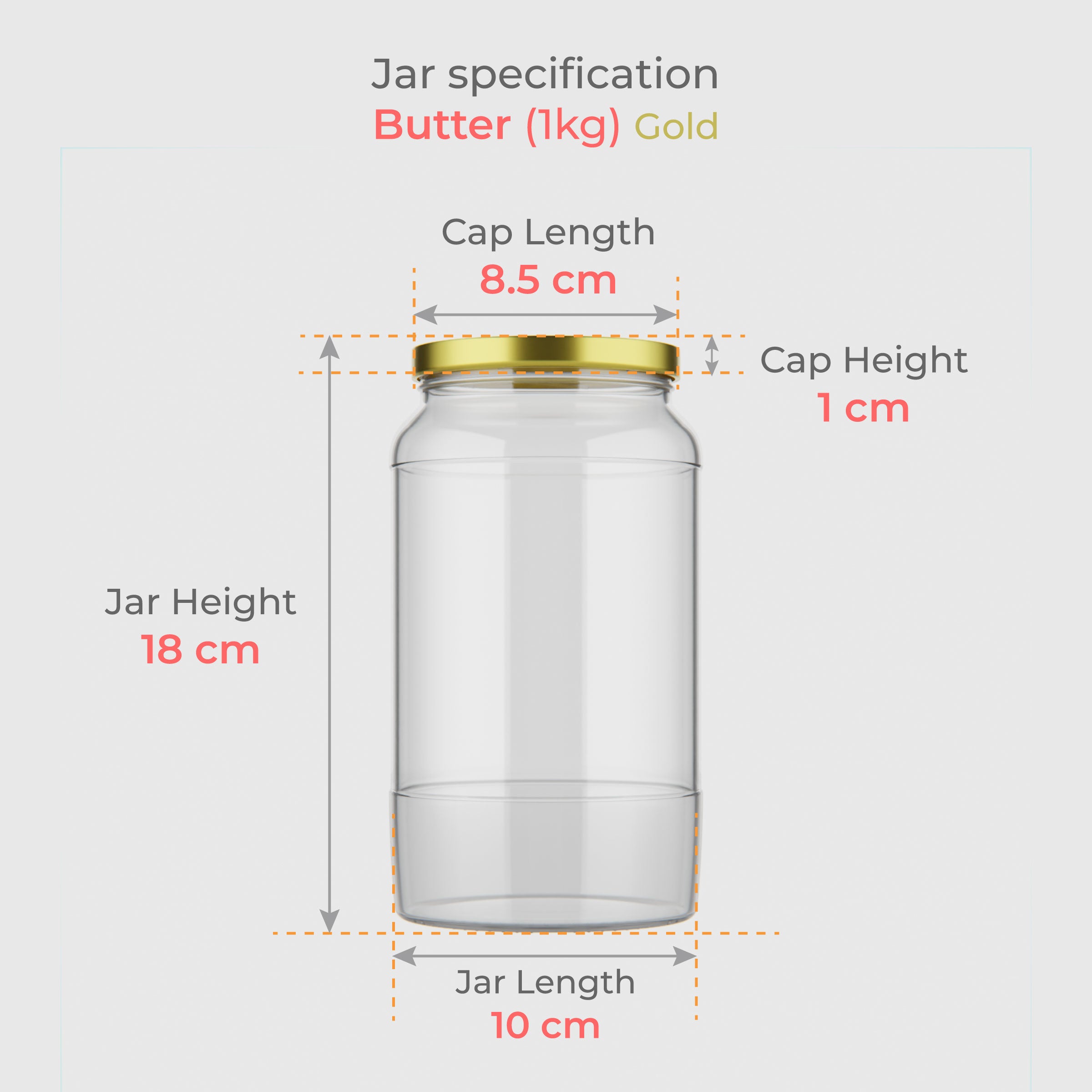 1 KG Butter Glass Jar with Black & Golden Lid