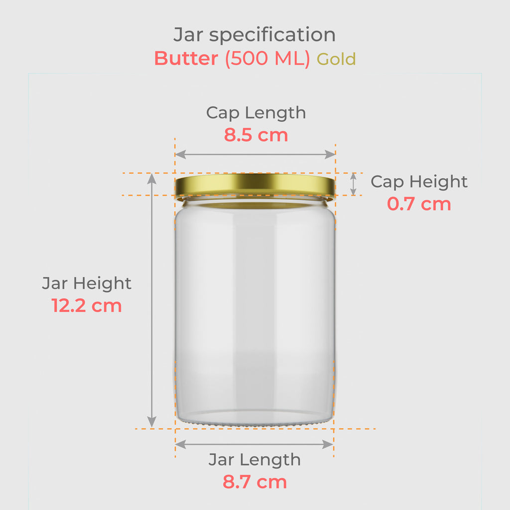 500 ML Butter Glass Jar with Black & Gold Cap