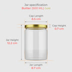 500 ML Butter Glass Jar with Black & Gold Cap