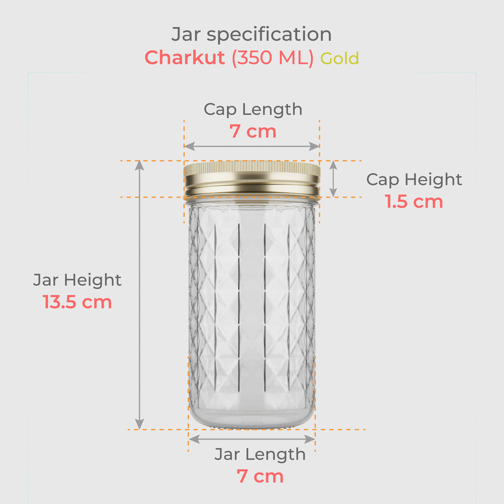 350 ML Charkut Glass Jar with Silver & Golden Airtight Cap
