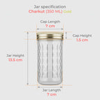 350 ML Charkut Glass Jar with Silver & Golden Airtight Cap