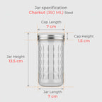 350 ML Charkut Glass Jar with Silver & Golden Airtight Cap