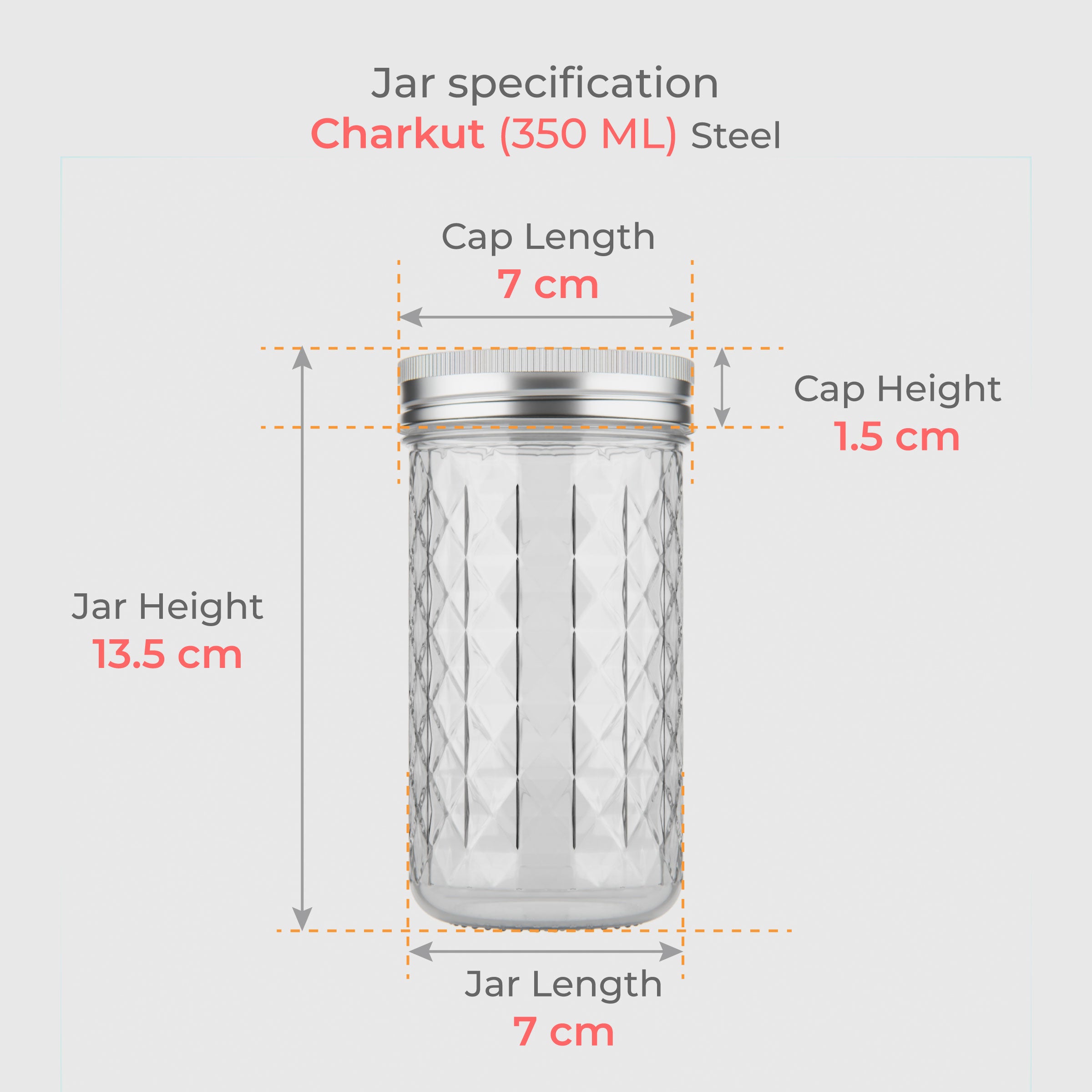 350 ML Charkut Glass Jar with Silver & Golden Airtight Cap