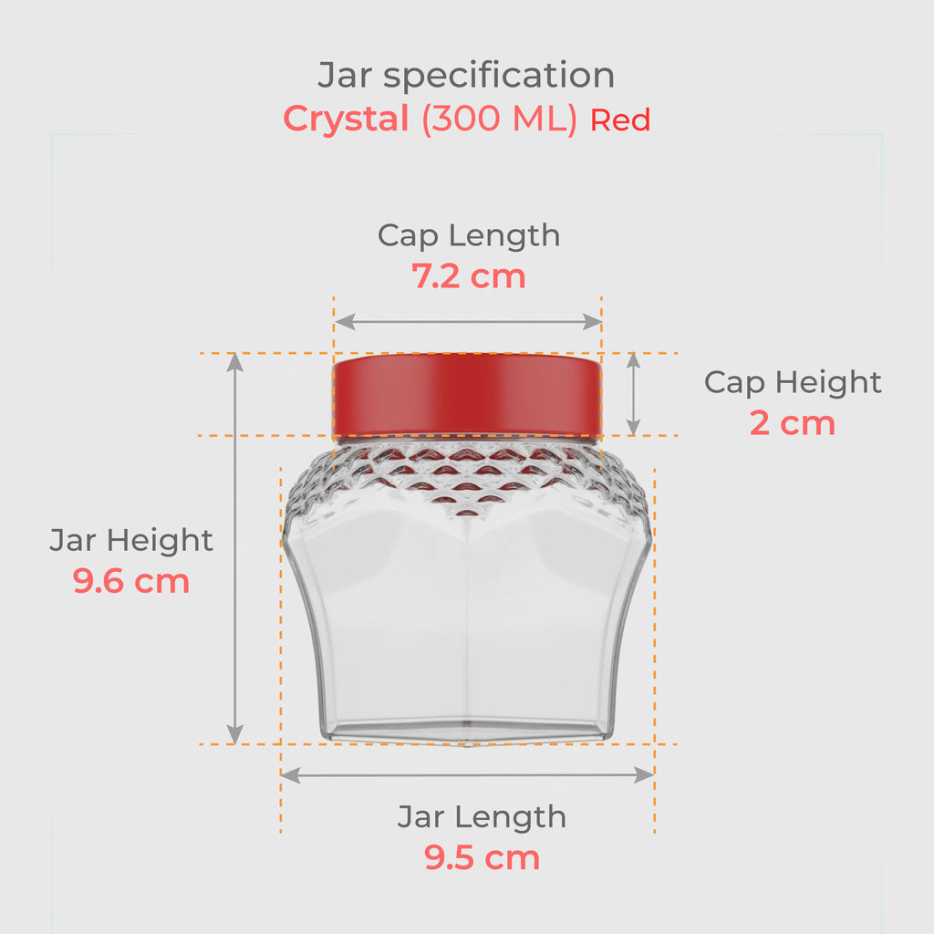 300 ML Crystal Design Glass Storage Jar with Red & Steel Airtight Cap