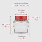300 ML Crystal Design Glass Storage Jar with Red & Steel Airtight Cap