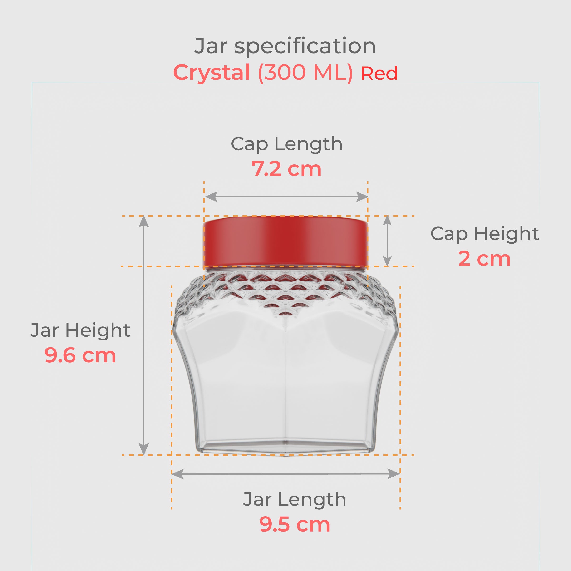 300 ML Crystal Design Glass Storage Jar with Red & Steel Airtight Cap