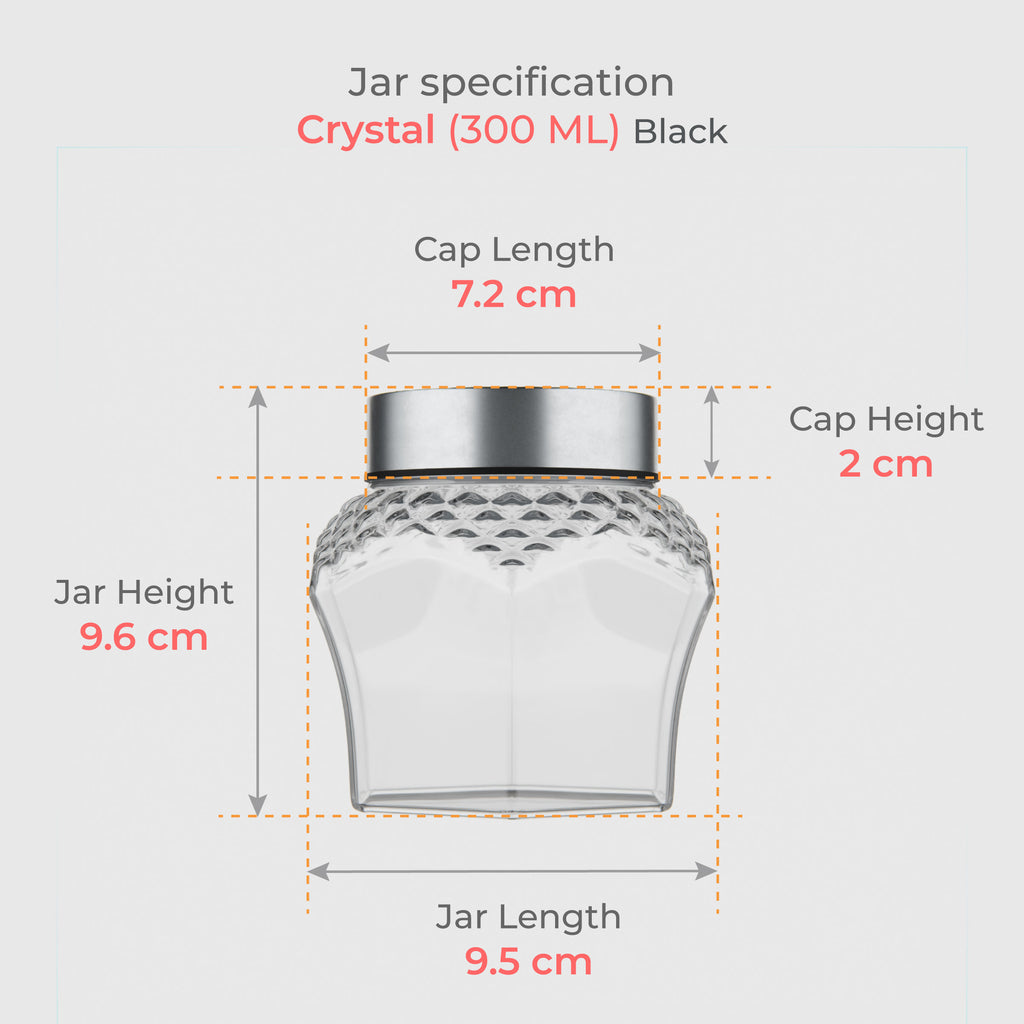 300 ML Crystal Design Glass Storage Jar with Red & Steel Airtight Cap