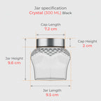300 ML Crystal Design Glass Storage Jar with Red & Steel Airtight Cap