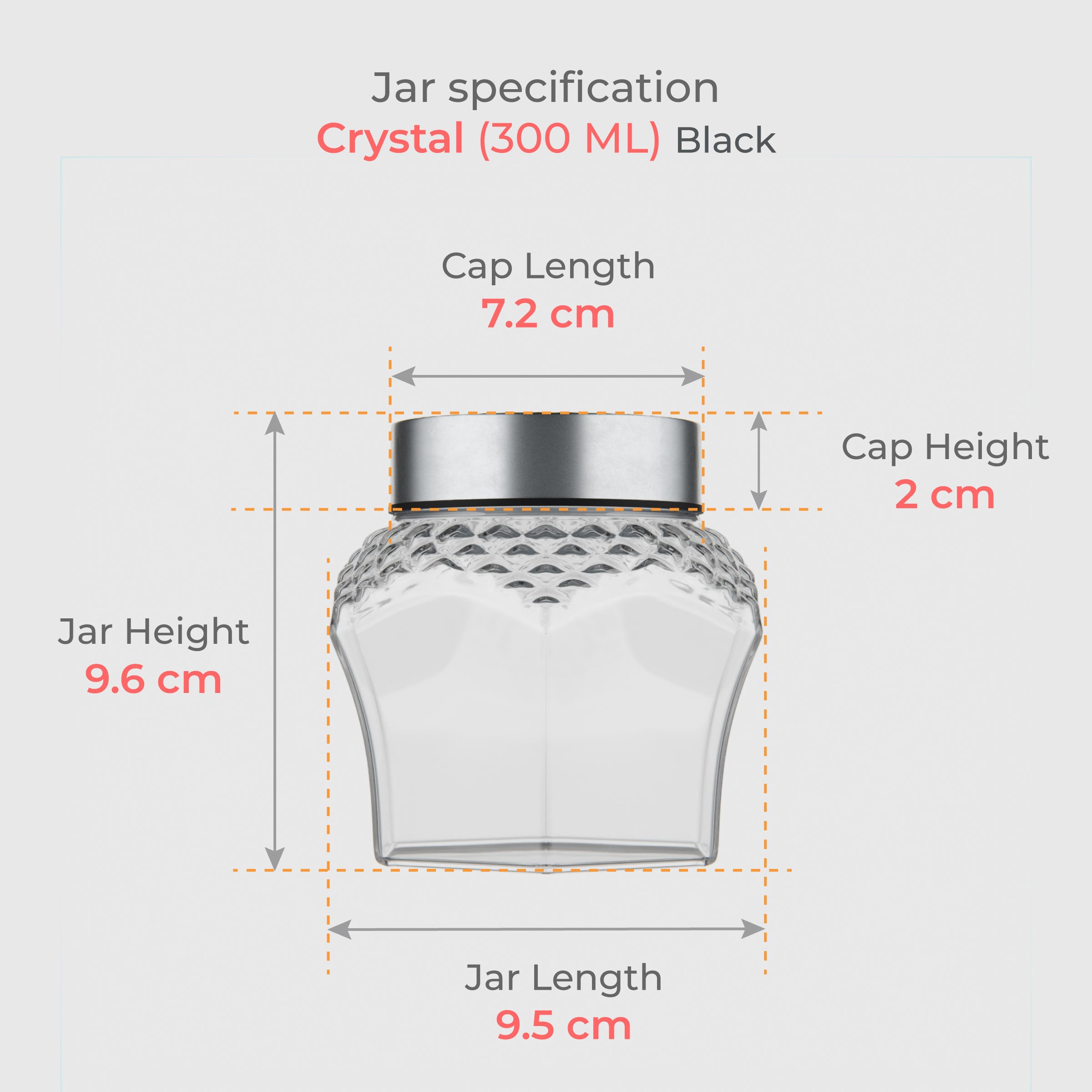 300 ML Crystal Design Glass Storage Jar with Red & Steel Airtight Cap
