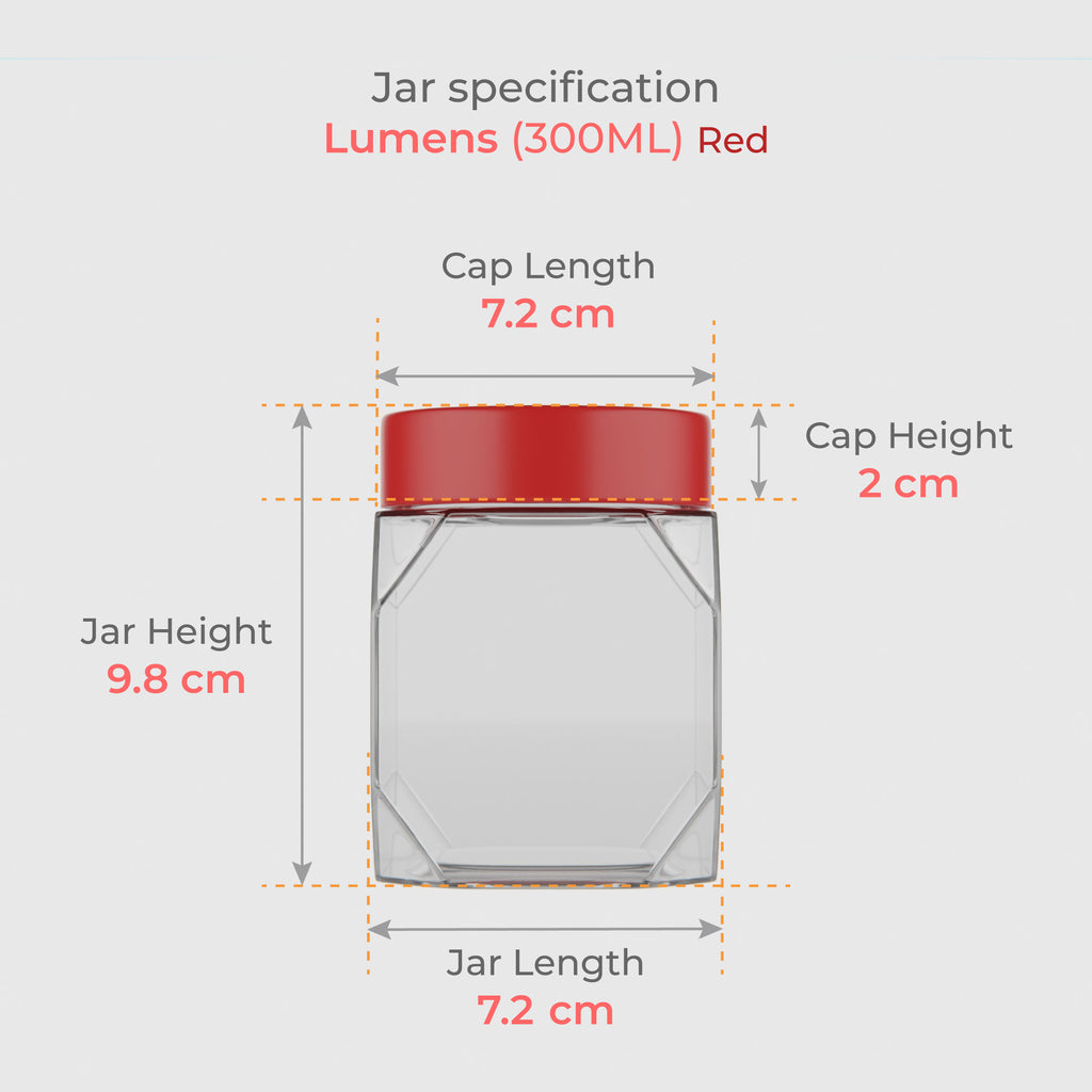 300 ML Lumens Glass Storage Jar with Red & Steel Airtight Cap
