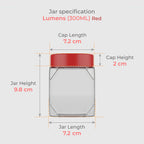 300 ML Lumens Glass Storage Jar with Red & Steel Airtight Cap