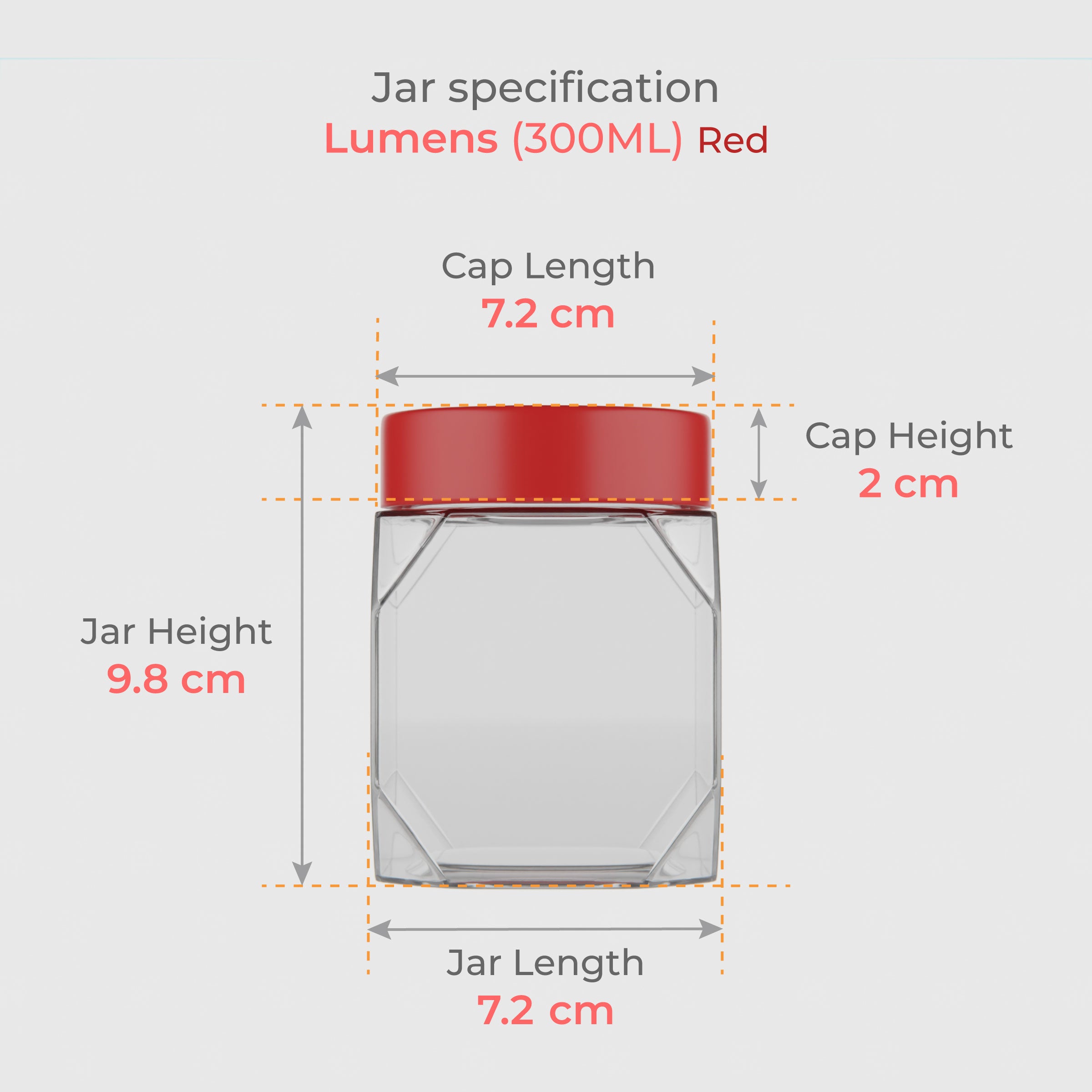 300 ML Lumens Glass Storage Jar with Red & Steel Airtight Cap