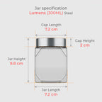 300 ML Lumens Glass Storage Jar with Red & Steel Airtight Cap