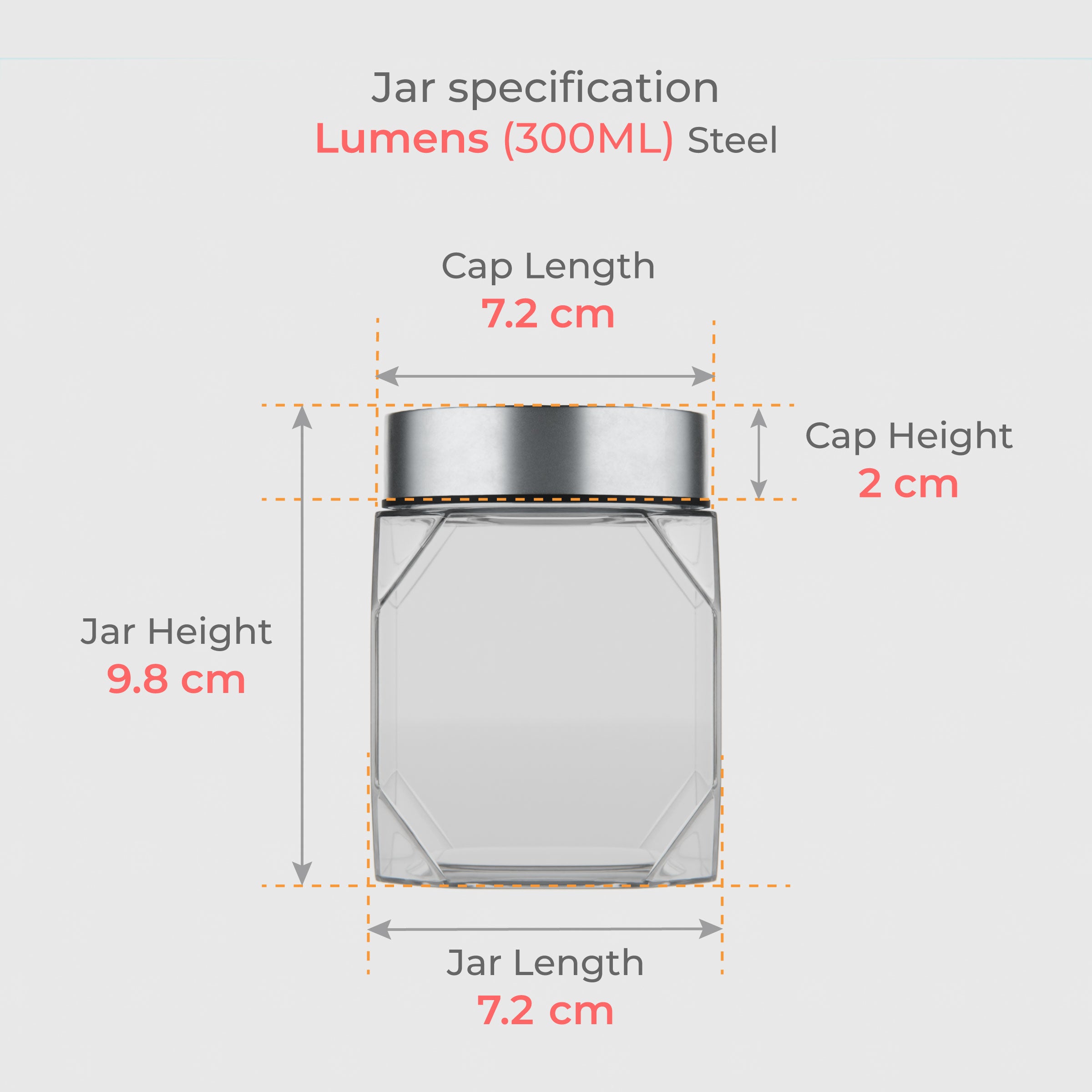 300 ML Lumens Glass Storage Jar with Red & Steel Airtight Cap