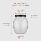 355 ML Matka Glass Jar with Black & Golden Airtight Cap