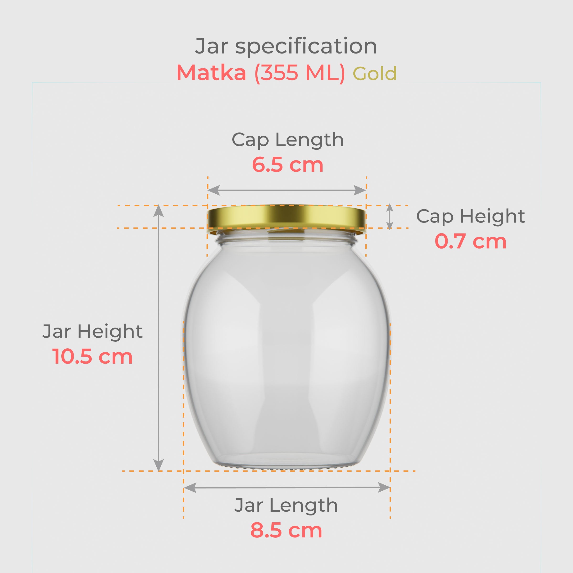 355 ML Matka Glass Jar with Black & Golden Airtight Cap