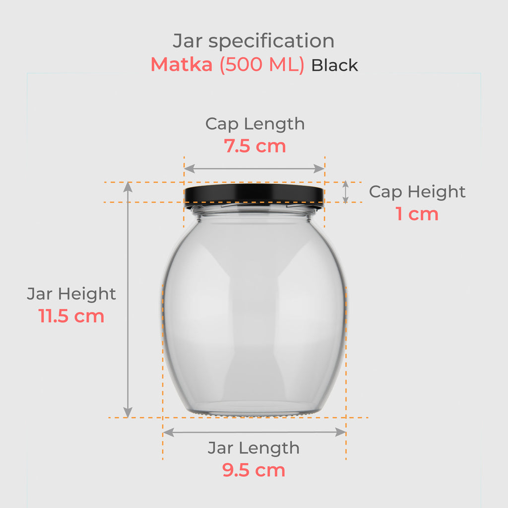 500 ML Matka Glass Jar with Black Airtight Cap