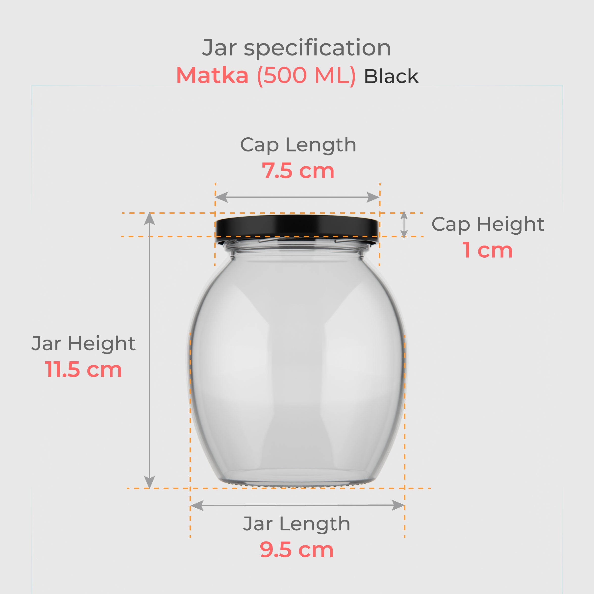 500 ML Matka Glass Jar with Black Airtight Cap