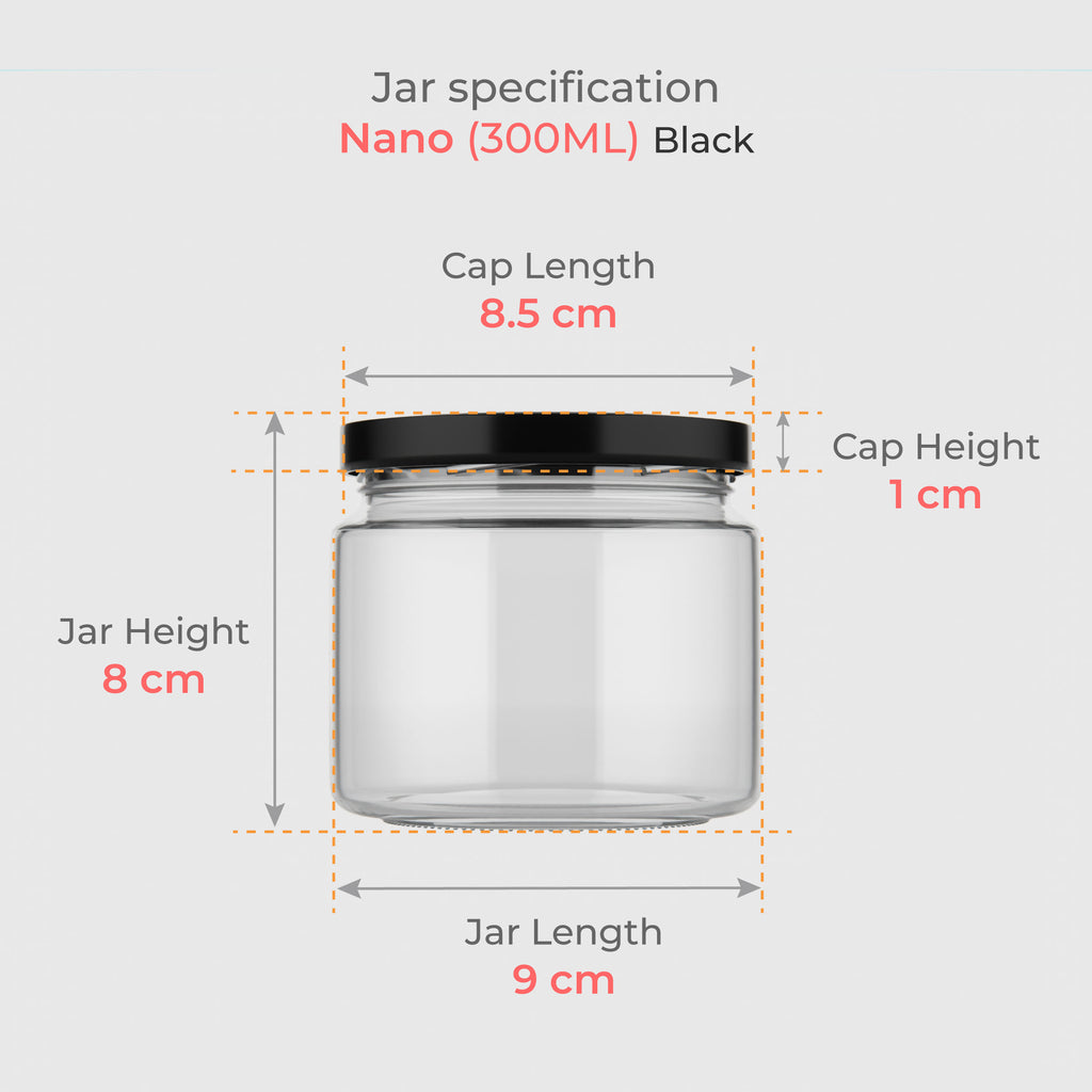 300 ML Nano Glass Storage Jar with Black & Golden Airtight Cap