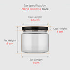 300 ML Nano Glass Storage Jar with Black & Golden Airtight Cap