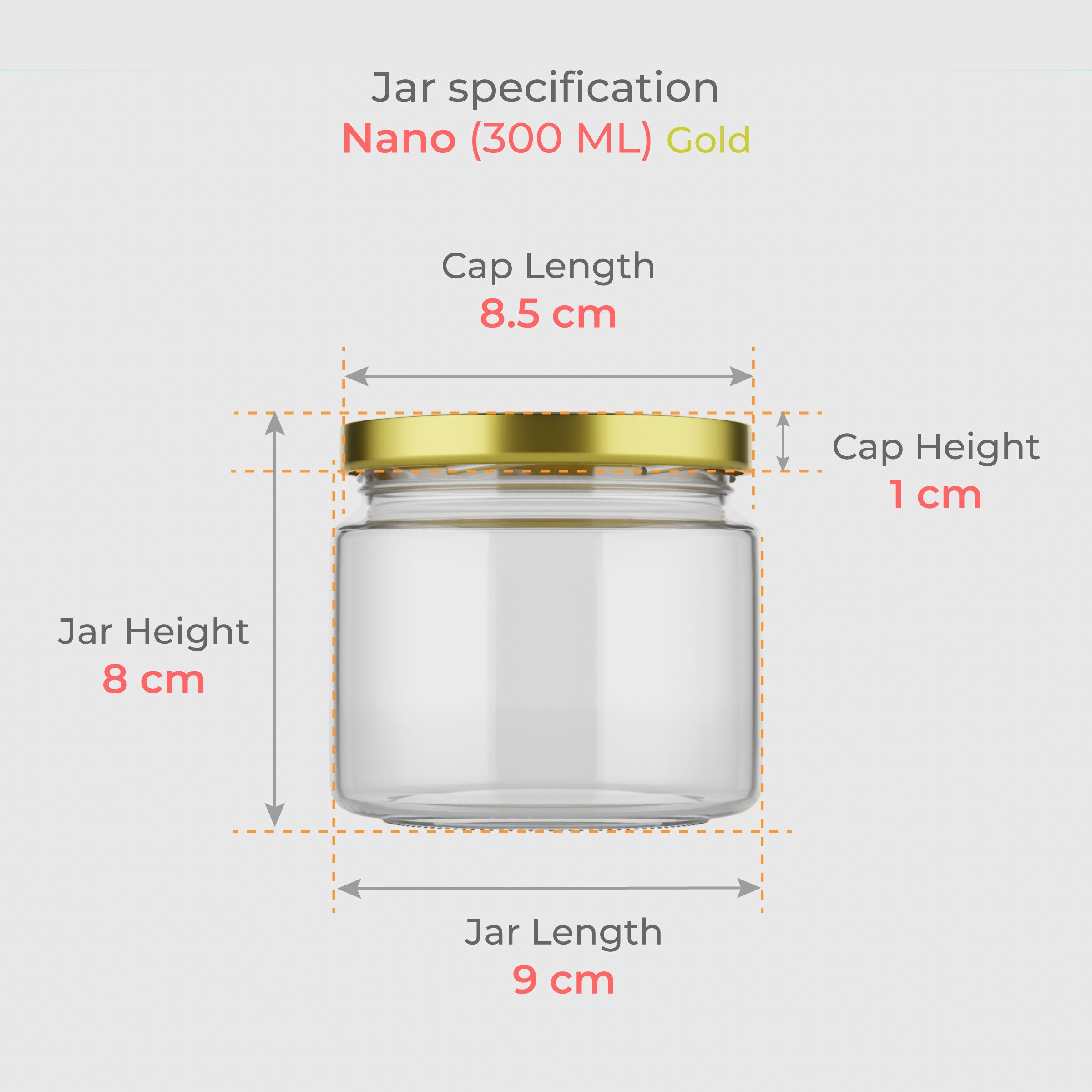 300 ML Nano Glass Storage Jar with Black & Golden Airtight Cap