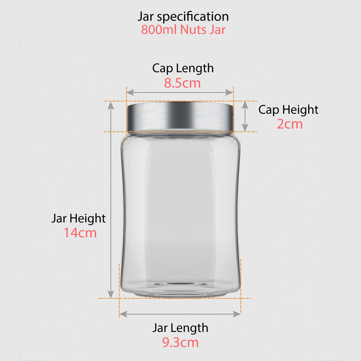 800 ML Glass Storage Jar with Stainless Steel Lid