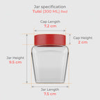 300 ML Tulsi Design Glass Jar with Red & Steel Airtight Cap