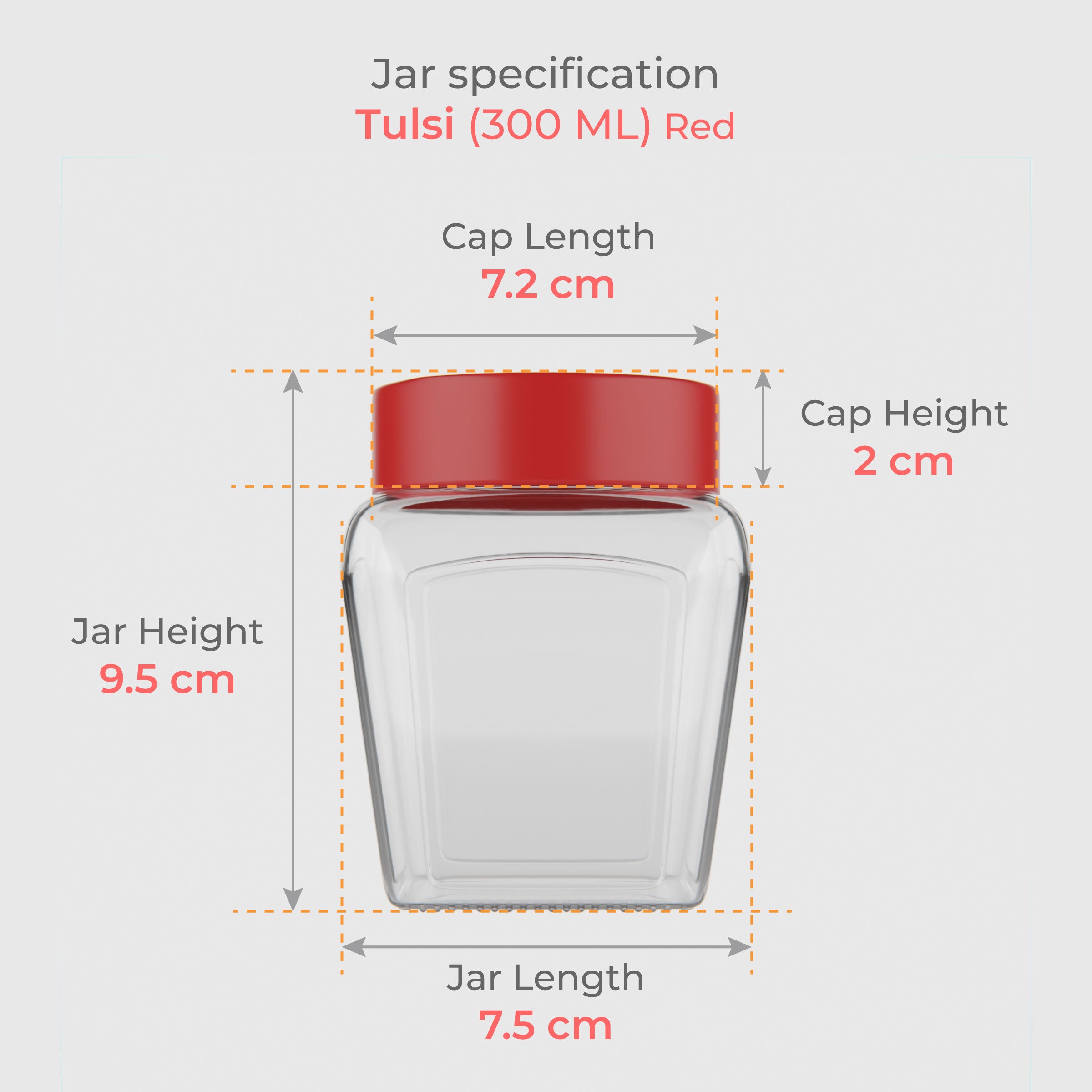 300 ML Tulsi Design Glass Jar with Red & Steel Airtight Cap