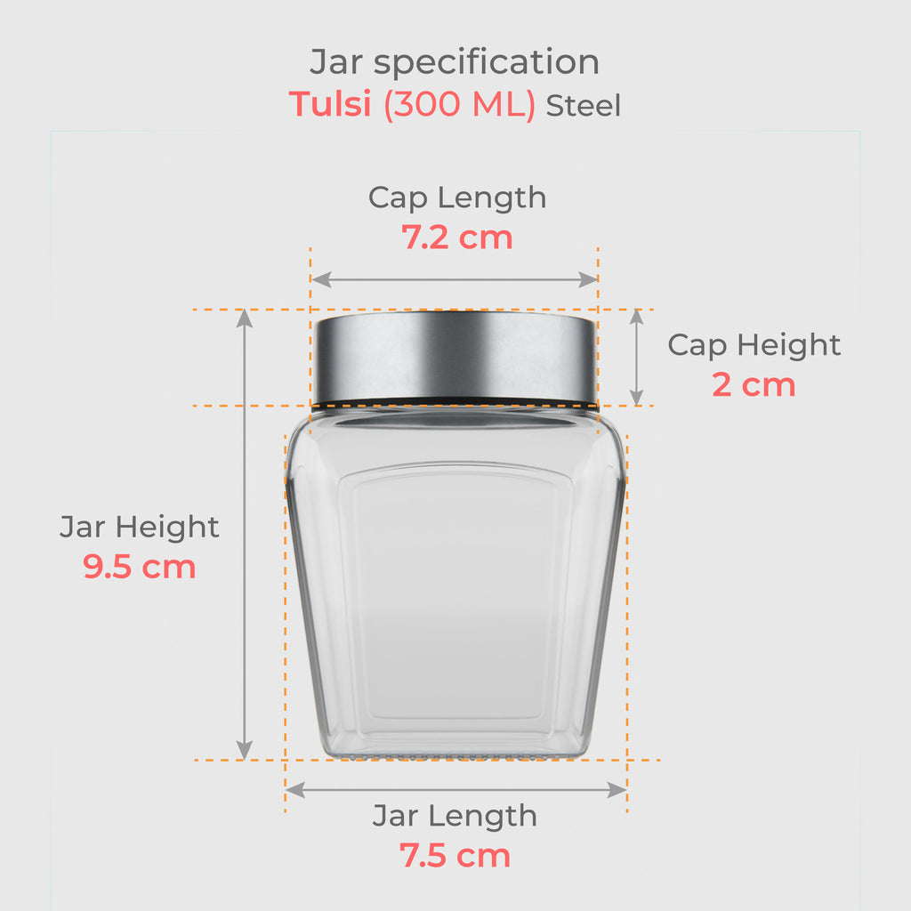 300 ML Tulsi Design Glass Jar with Red & Steel Airtight Cap