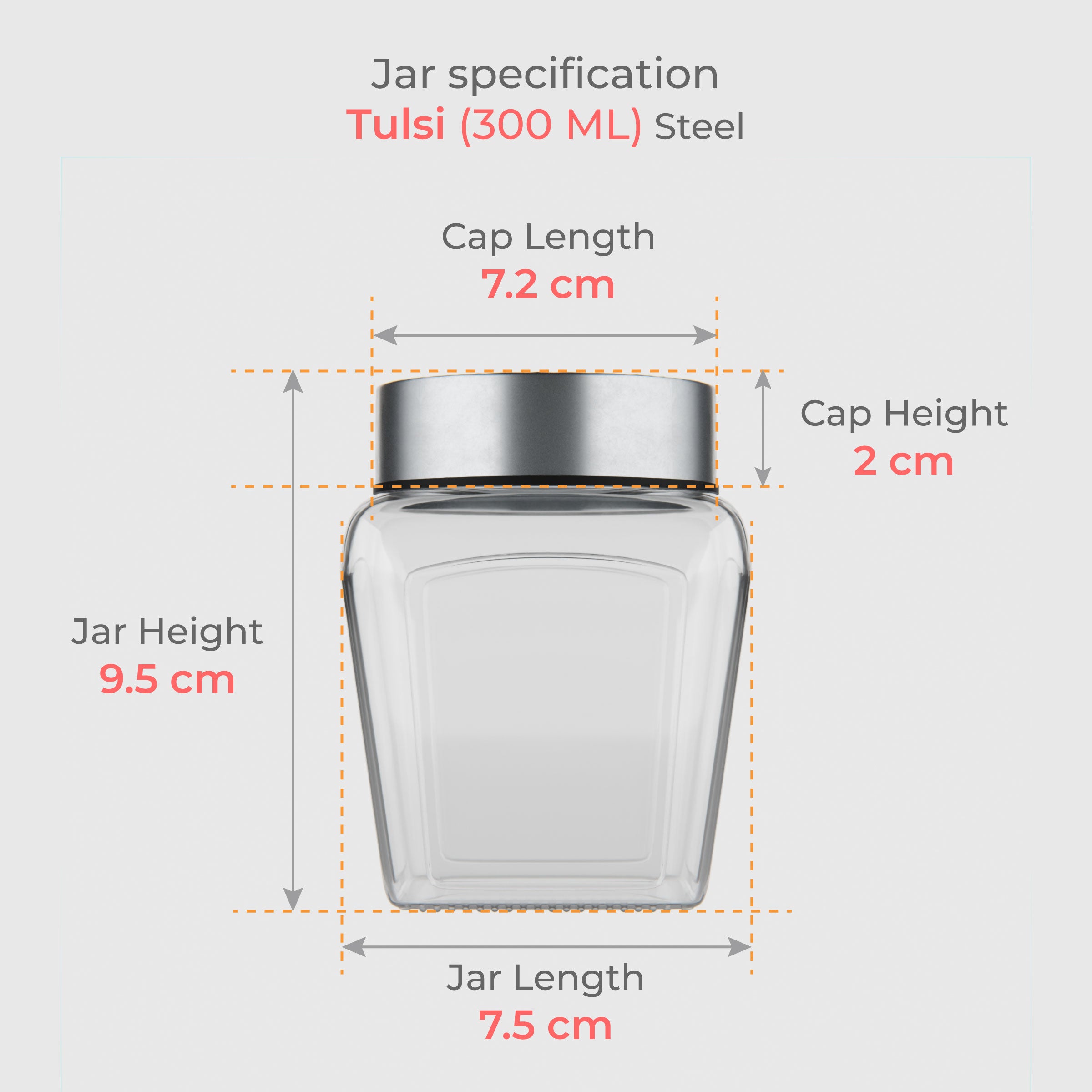 300 ML Tulsi Design Glass Jar with Red & Steel Airtight Cap